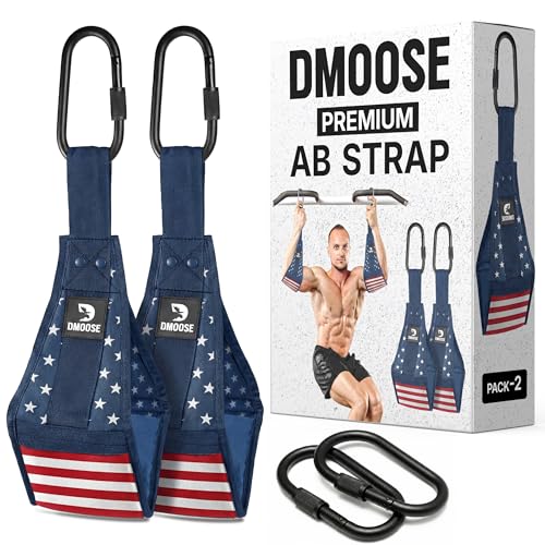 DMoose Fitness Hanging Ab Straps for Pull Up Bar & Core Strength Training - Soft Padded Exercise Straps for Ab Swing & Leg Raises, Hang Bar Strap with 2 Steel Carabiners - Abs Equipment for Home & Gym - color: American Premium