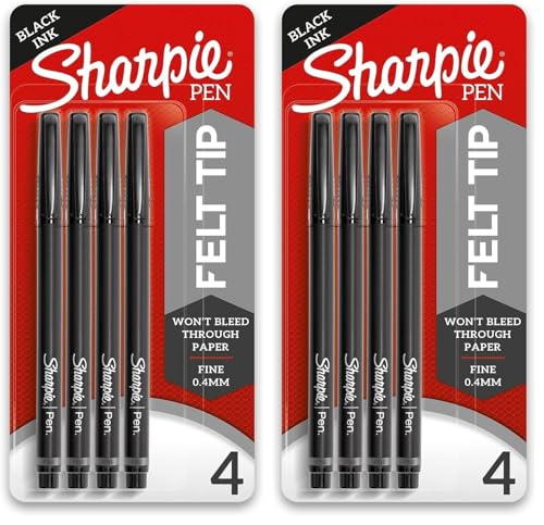 SHARPIE Felt Tip Pens, Fine Point (0.4mm), Black, 4 Count (Pack of 2) - size: 4 Count (Pack of 2)