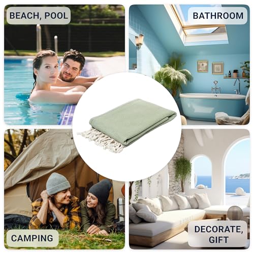 ATANI Turkish Beach Towel, Converts to a Bag, Oversized 100% Cotton Bath Towels Lightweight Quick-Dry Beach Blanket for Travel, Picnic, Camping, Yoga and Pool (Green + Bag, 35 inc x 69 inc) - color: Green + Bag, size: 35 inc x 69 inc
