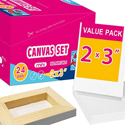 AUREUO Mini Stretched Canvas - 2x3 Inch/24 Pack - 2/5 Inch Profile Small Square Canvas - Gift Set Bulk Pack Canvases for Acrylic Painting & Craft - size: 2"x3"