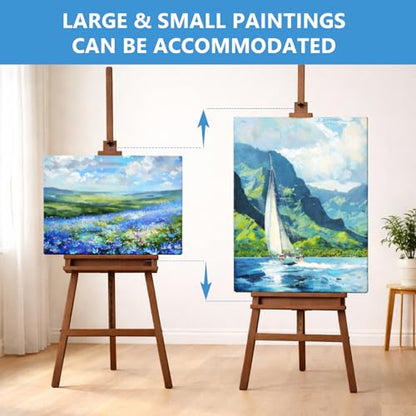 Large A-Frame Solid Beechwood Studio Easel for Painting | Adjustable Artist Easel with Storage Drawer, Display Easel Stand Holds Canvas Up to 48 Inches, Brown - style: Brown