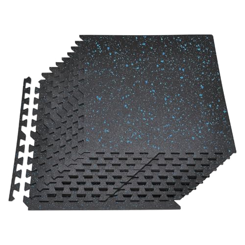 VEVOR 0.4Inch 96sq.ft 24 Tiles Gym Flooring for Home Gym, Rubber Top with High Density EVA Foam, 24 x 24In Gym Floor Exercise Equipment Mats, Interlocking Gym Mats, Puzzle Workout Mats, Black & Blue - color: Black & Blue, style: 24 Tiles (96 Sq Ft)
