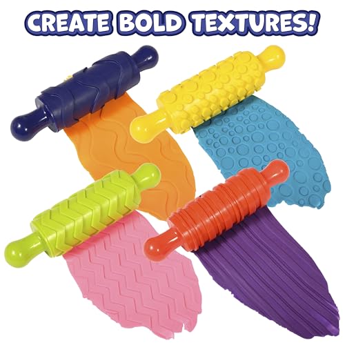 READY 2 LEARN Paint and Dough Texture Rollers, Set of 4 | Patterned Rolling Pins for Kids, Play Dough Accessories and Art Tools, Imagine Colors - style: Imagine Colors