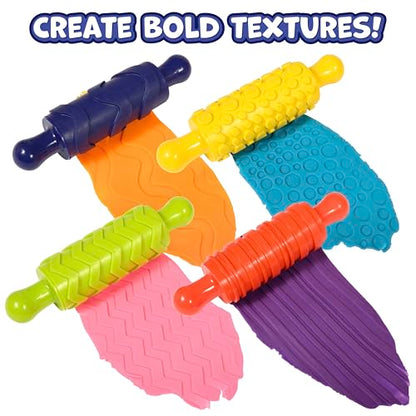 READY 2 LEARN Paint and Dough Texture Rollers, Set of 4 | Patterned Rolling Pins for Kids, Play Dough Accessories and Art Tools, Imagine Colors - style: Imagine Colors
