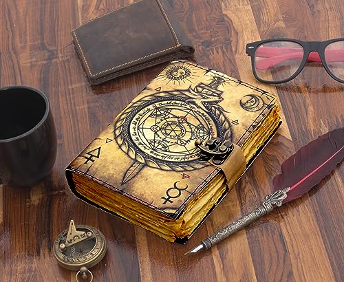 Blank Spell Book of Shadows Journal Witchcraft Supplies Witch Spell for Men & Women 200 Pages with Lock Clasp Vintage Handmade Deckle Edge Paper, Leather Sketchbook, Drawing Journal, Leather Journal,