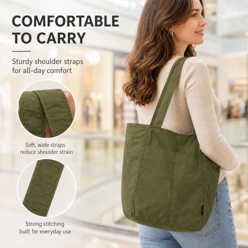 Barsine Tote Bag for Women Unisex Lightweight Nylon Totes Purses and Handbags Large Casual Shoulder Hobo for Travel Gym - color: Olive