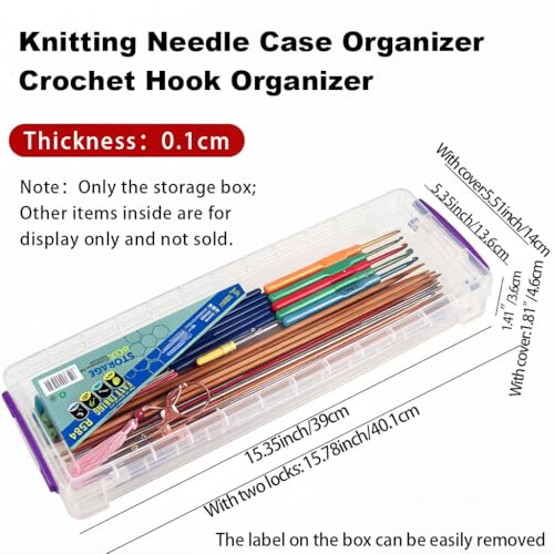 15″ Knitting Needle Case Organizer, Crochet Hook Case with Lid,Storage Box | Up to 38cm, for Long Stuff Storage, Knitting & Crochet Accessory, Paint Brush, Skewer Organizer