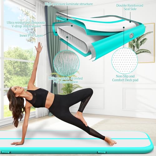 Air Mat Tumble Track, Gymnastics Mats Tumbling Track with Electric Air Pump for Home Use Cheerleading Training Kids Gym Yoga - color: Green, size: 10ftx3.3ftx4inch