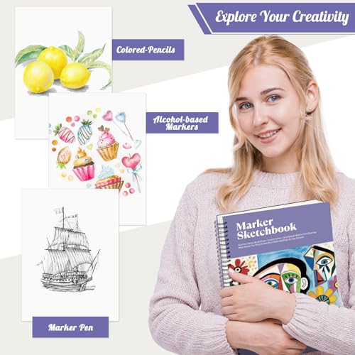 8.3×11.7In Marker Paper Pad, 50 Sheets Bleed-Resistant Paper, Spiral Bound | 120gsm Acid-Free Drawing Paper, Tear-Off Pages, Lays Flat, for Alcohol Markers, Pens, Sketching & Crayon - size: 8.3×11.7 Inch (1 Pack)
