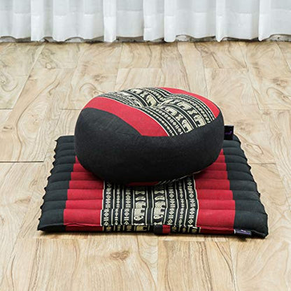 Leewadee Meditation Cushion Set – 1 Small Zafu Yoga Pillow and 1 Small Roll-Up Zabuton Mat Filled with Kapok - color: Sf13 - Red, Black