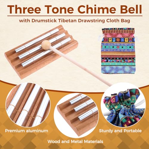 Meditation Instruments Set - Perfect for Classroom Management, Yoga, Prayer | Includes Tibetan Tingsha Cymbals, Three-Tone Chime Bell with Mallet, 2 Tibetan Drawstring Bags