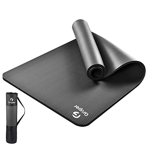 Gruper Yoga Mat Non Slip NBR Extra Thick Yoga Mat, 72"L x 32"/24"W x 0.6"/0.4"TH (185cm x 80cm/61cm x 15mm/10mm), Anti-Tear Exercise Mat with Carrying Strap and Bag, Workout Mats for Yoga, Pilates - color: Black, size: 72 x 24 x 0.4 inches