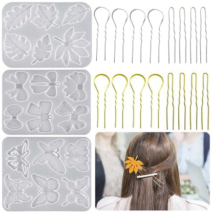 Attuslla 3 PCS Hair Stick Resin Molds Silicone Kit, 19 PCS Silicone Hairpin Molds Hair Stick Molds for Jewelry Crafts Making, Hairpin Clip DIY - color: Style C