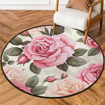 Pink Rose Round Area Rug 5Ft Spring Flower Circle Carpet Floor Mat - color: Pink Rose, size: 5 ft