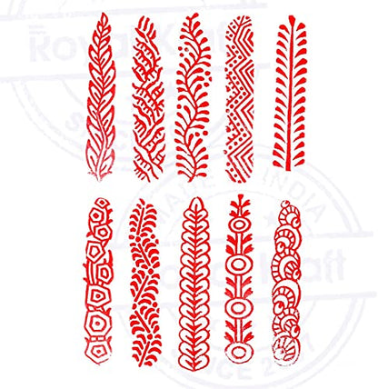 AnNafi® Mehendi Print Blocks| Border Pattern Wooden Stamps (Set of 10)| Fabric Wooden Stamps Border Pattern Printing Blocks| Designer Craft for Mehandi Textile Pottery Saree Border Canvas Painting |