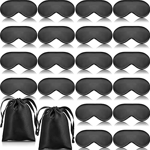 20 Pieces Silk Sleep Mask Eye Mask with Adjustable Strap Sleeping Cover Eye Cover Blindfold for Women Men Sleeping Travel(Black) - color: Black
