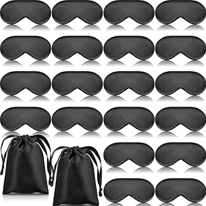 20 Pieces Silk Sleep Mask Eye Mask with Adjustable Strap Sleeping Cover Eye Cover Blindfold for Women Men Sleeping Travel(Black) - color: Black