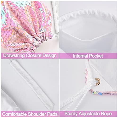 MHJY Sparkly Reversible Sequin Drawstring Backpack for Sports Gym Beach | Sparkly Reversible Sequin Mermaid Backpack With Creative DIY, Featuring Inside Pocket & Drawstring For Dance Swim - color: Mermaid Pink