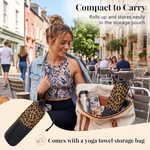 72 x 27 In Leopard Print Non Slip Hot Yoga Mat Towel with Pouch (Yellow) | Moisture-Wicking Quick-Dry Hot Yoga Towel, Washable, Compact Take-Anywhere Towel, for Yoga, Gym, Indoor, Outdoor