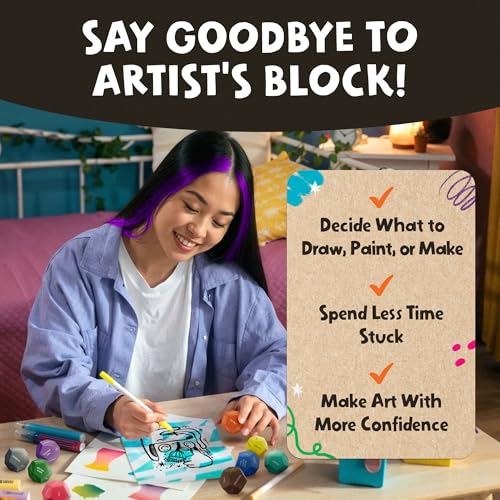 Art Dice – 12-Sided Wooden Dice with 120 Prompts to Help You Decide What to Draw or Paint – Creative Playbook with Games and Activities – Fun, Inspiring Gift for Artists of All Levels