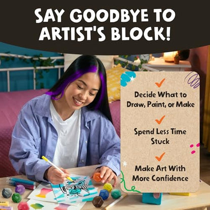 Art Dice – 12-Sided Wooden Dice with 120 Prompts to Help You Decide What to Draw or Paint – Creative Playbook with Games and Activities – Fun, Inspiring Gift for Artists of All Levels