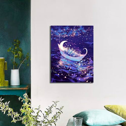 Muzagroo Art Diamond Paintings Kits for Adults 5D Round Full Drill Diamond Art Kits for Beginners Diamond Art Paintings Gem Art Kits Diamond Dots Handcrafts 30x40cm(Moon Boat) - color: Moon Boat