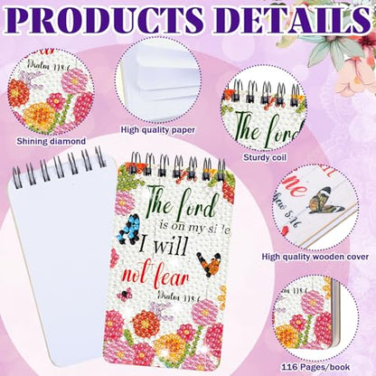 Fuyoooo 12 Pcs Bible Verse Diamond Art Notebook for Adult, 4.72 x 2.83 Inch | Bible Verse Diamond Art Kits, Christian DIY Cover Notebook Diamond Painting for Beginners, 5d Journal Notepad Accessories - style: Floral Bible