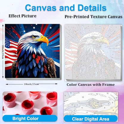 Artunion Framed Paint by Numbers Kit for Adults Beginners & Kids Ages 8-12,Flag Bald Eagle Paint by Number with Frame,American Flag Paint by Numbers Kit on Canvas 10 * 10 Inch Without Easel - color: ZXT-383-F