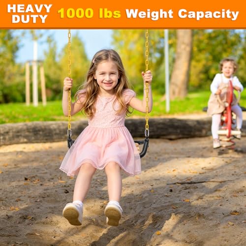 SELEWARE 2Pcs 80" Hanging Swing Chain Yellow Plastic Coated Hanging Chains | 1000LB Capacity Porch Swing Chain with 4 Carabiners, Hammock Hardware Kit for Hanging Chair, Punching Bag, Indoor Outdoor Gym - color: Yellow, size: 80" (2 Pcs)