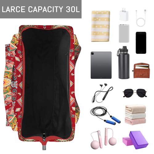 Mandala Yoga Mat Bag Large Yoga Bags and Carrier Fits All Your Stuff Yoga Tote Bags with Zipper Pocket Pilates Bag - color: Red