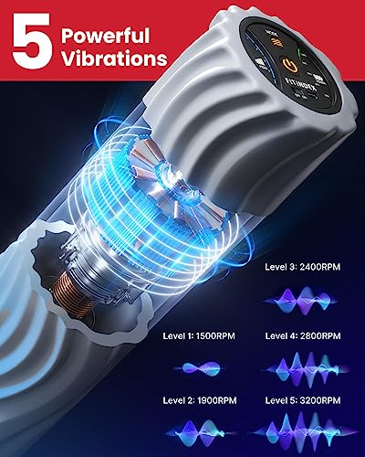 FITINDEX Vibrating Foam Roller for Exercise,5 Vibration Speeds,Rechargeable | Yoga Roller, Electric Roller for Deep Tissue Massage, Massge Foam Roller for Back, Legs & Shoulders, FSA Eligible HSA - color: Gray