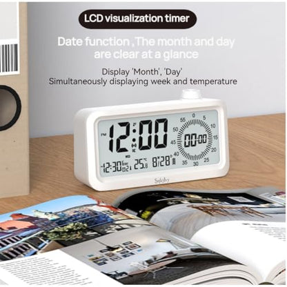 Visual Digital Timer for Kids with LCD Display,3-Level Adjustable Backlight,Temperature Date,Silent Operation,3 Alarms, Snooze,Type-C Charging for Kids Studying/Office/Sleeping/Kitchen(White)