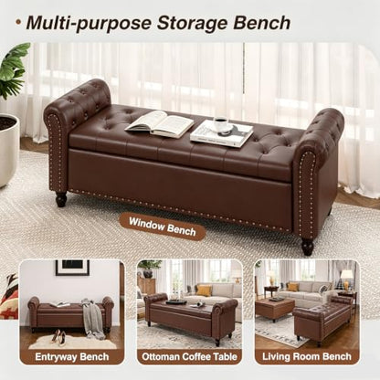 FiveWillowise 65" Bedroom Bench,End of Bed Bench with Storage,Chocolate - color: Chocolate, size: 65-inch
