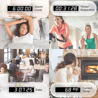 Ivation Oversized Digital Wall Clock with Large LED Display & Timer, 72" | Multi-function with Timer, Stopwatch, Alarms, Temp & Date, Aluminum frame, 6 Brightness levels, Time memory, Remote | White - color: White, size: 72" Inch