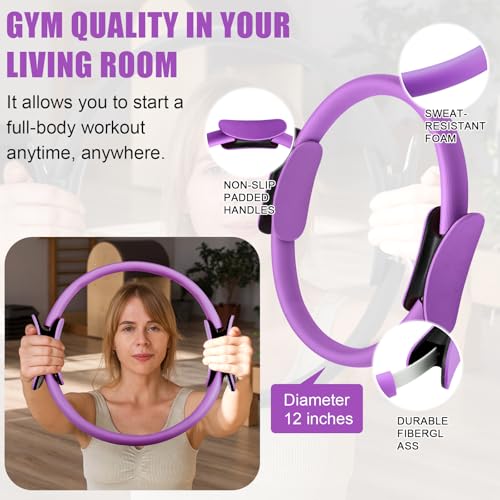 Silipull Pilates Ring Set for Women Exercise Equipment with 9 Inch Yoga Ball, Figure 8 Resistance Band, Sliding Disks, Yoga Bands Accessories Pilates Ring and Ball Set for Beginners Home Workouts
