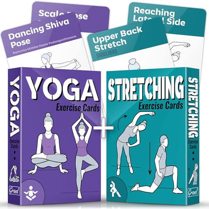 [2-PACK] Yoga & Stretching Exercise Cards with 121+ Poses and 26 Complete Routines - Large 5"x3.5" Waterproof Fitness Deck for Daily Flexibility Training, Perfect for Women & Men, All Levels