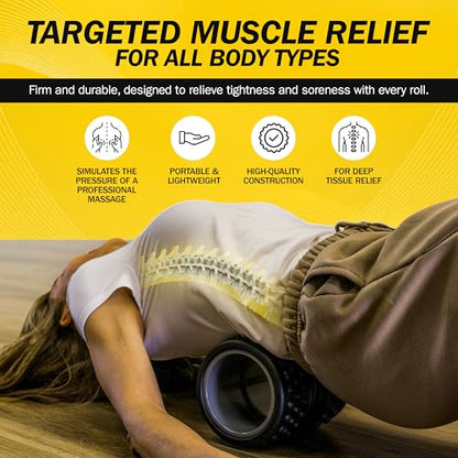 Rolflex SpineAline Foam Roller – Ergonomic Deep Tissue Spine Alignment Tool | Spine, Neck, Leg and Back Stretcher – Lightweight, Durable & Portable Muscle Rollers – Supports Up to 300 lbs – Black