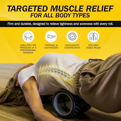 Rolflex SpineAline Foam Roller – Ergonomic Deep Tissue Spine Alignment Tool | Spine, Neck, Leg and Back Stretcher – Lightweight, Durable & Portable Muscle Rollers – Supports Up to 300 lbs – Black
