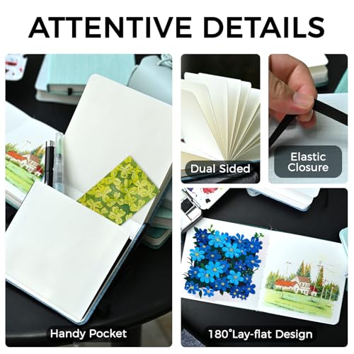 Funto Hot Press Watercolor Journal, 4.7”x4.7”, 24 Sheets 100% Cotton Smooth Paper 300gsm/140lb, Acid-Free Sketchbook for Detailed Art & Illustration (Light Green) - color: 4.7x4.7-Light Green