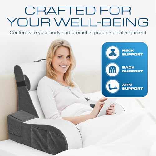 Kolbs Wedge Reading Pillow, Cushion with Arms for TV, Books, Nursing, Back - Bed Pillow for Sitting Up in Comfort, Plush Backrest Pillow. Sit Up in Comfort. (19" Wedge Reading - Grey) - size: 19" Wedge Reading - Grey