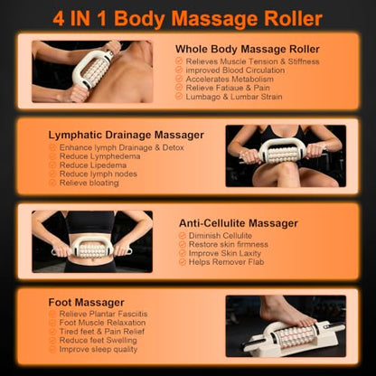 Electric Rolling Percussive Massager with Redlight | Handheld Massager for Lymphatic Drainage & Lymphedema, Muscle Recovery Roller, 6-Speed Foot Roller Massage Tool Relax Gift - color: Cream