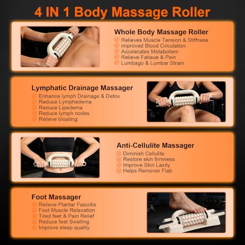 Electric Rolling Percussive Massager with Redlight | Handheld Massager for Lymphatic Drainage & Lymphedema, Muscle Recovery Roller, 6-Speed Foot Roller Massage Tool Relax Gift - color: Cream