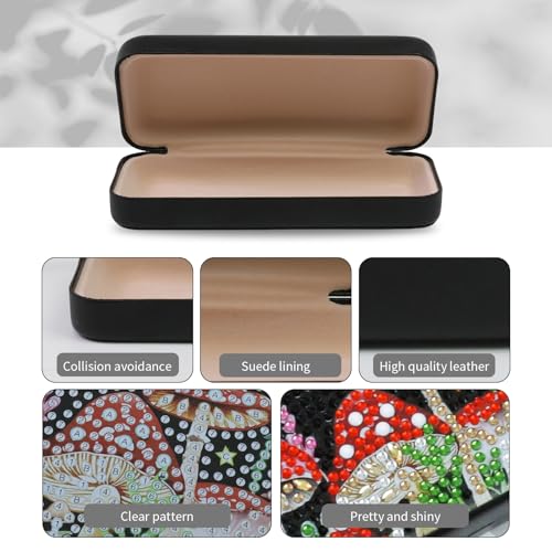 FlyingMage 5D Diamond Art Painting Kit for Adults Beginner, Small DIY Diamond Dots Gem Art Painting Mosaic Kits, Cute Hard Shell Sunglasses Eyeglasses Glasses Case for Women Teen, Mushroom - color: Black Mushroom
