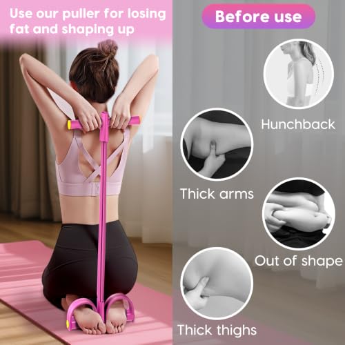 Pedal Resistance Band with Handles, 6-Tubes Natural Rubber Exercise Band - color: Full Pink
