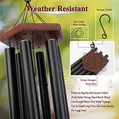 Wind Chimes Outdoor Large Deep Tone, 44 Inches Sympathy Wind Chimes Tuned Soothing Melody, Memorial Wind-Chime with 6 Heavy Tubes for Outside Decoration, Garden/Yard. Black Wind Chime - size: 44"BK