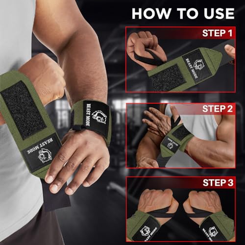 TECEUM Elastic Cotton Weightlifting Wrist Wraps with Thumb Loops, 1 Pair - color: Military Green, style: 12" – Arms on Fire