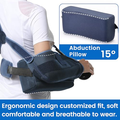 Velpeau Shoulder Abduction Sling with Two Removable Pillows, Shoulder Immobilizer Strap for Sleeping, Rotator Cuff Surgery, Medical Sling for Women & Men, Fits Left & Right Arm (L, Bust ﹥41″) - size: Large