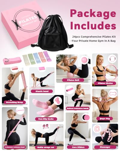 lucdnc Pilates Kit for Home 24 Pcs, 14" Circles & 8" Yoga Ball