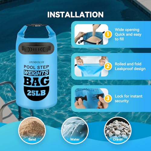 Pool Ladder Weights for Above Ground Pools,Sand Bags 2 Pack 25lb | Above Ground Pool Step Sand Bags with Handles, 500D PVC Durable Waterproof & Foldable Sandbags for Swimming Pool Stairs - color: Sky Blue, size: 25LB