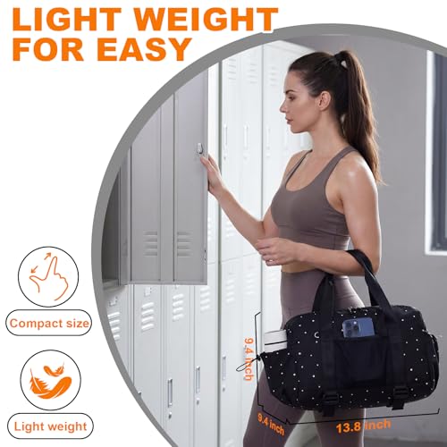LEDAOU Small Gym Bag for Women, Mini Duffle Bag with Yoga Mat Holder Lightweight Carry On Sports Bag with Separate Shoe Pocket and Wet Pocket Duffel Bags Dance Yoga Workout Bag - color: Wave Point Black, size: Mini-14"